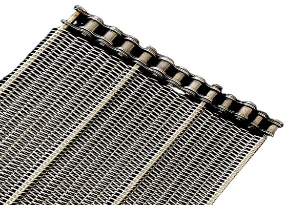 Food Grade Metal 1000mm * 10m Chain Mesh Conveyor Belt Kawat Diameter 0,8-4mm
