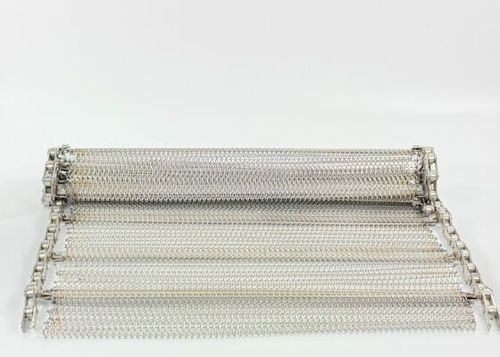 Sabuk Kawat Anyaman Seimbang Baja Tahan Karat Dengan Rantai Rol Untuk Konveyor, Sabuk Konveyor Pembersih Sayuran Tingkat Makanan